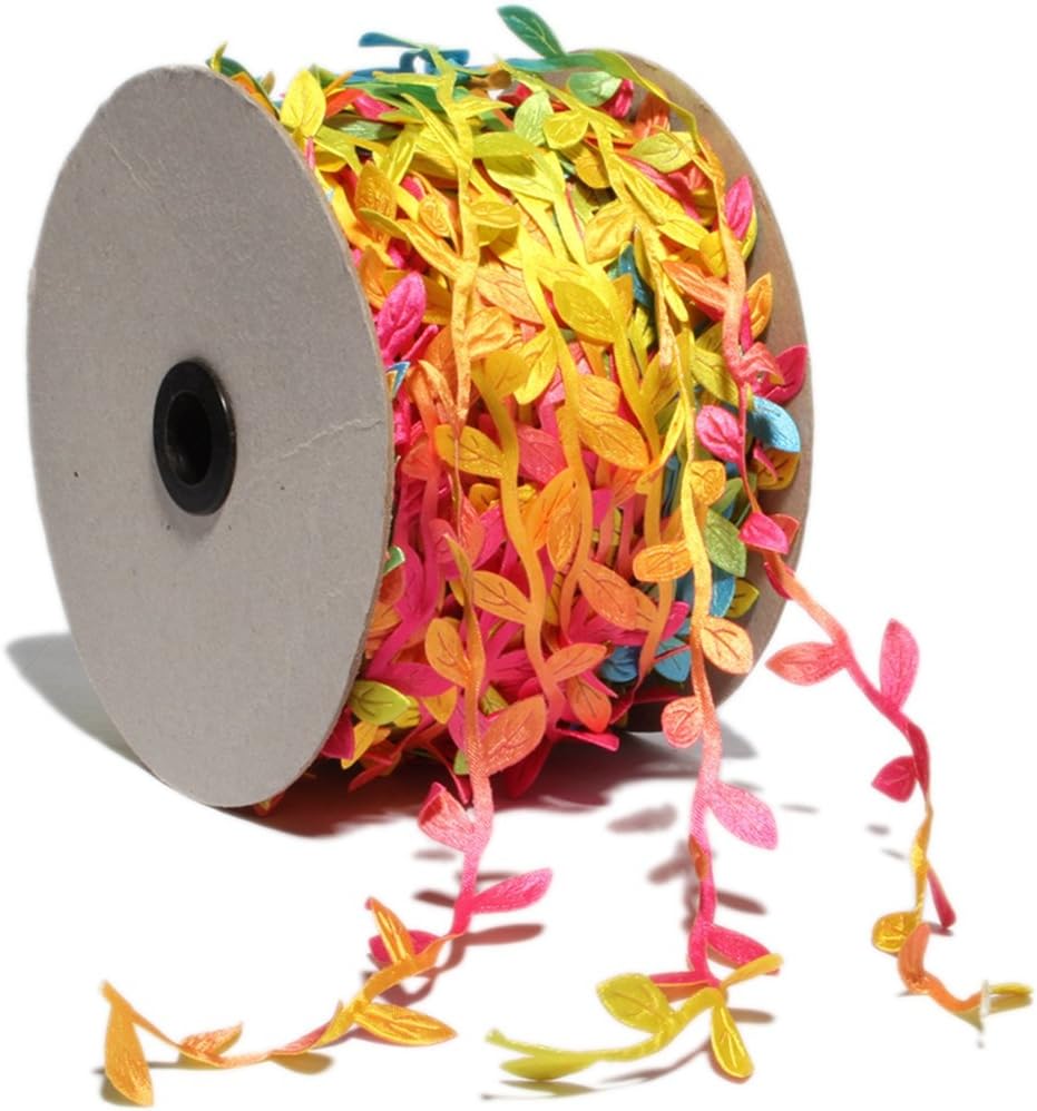 BASOKAN Colorful Rainbow Leaves Leaf Ribbon Trim Rope - 20 Yards - for Garland DIY Crafts and Party Wedding Home Decorations
