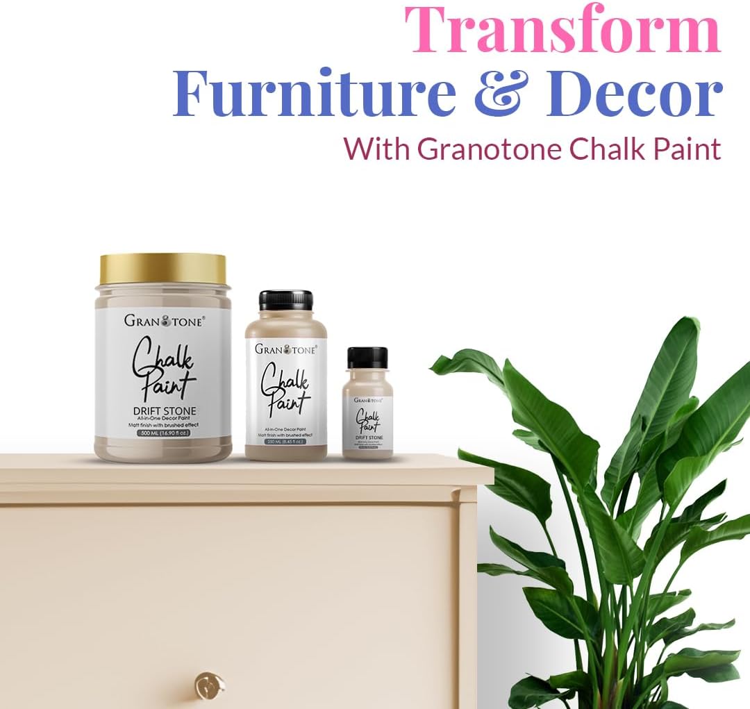 GRANOTONE Chalk Paint for Furniture | Matt-Finish Water-Based Acrylic Paint for Wood, Walls, Metal, Glass, Paper, Fabric Canvas | Maximum Coverage Chalk Paint for Kids & Adults, 250 Ml (DRIFT STONE)