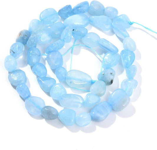 Aquamarine Pebble Nugget Oval Free Tumbled Stone 6-8mm Natural Gemstone Loose Beads Approx 15.5 inch for DIY Jewelry Making