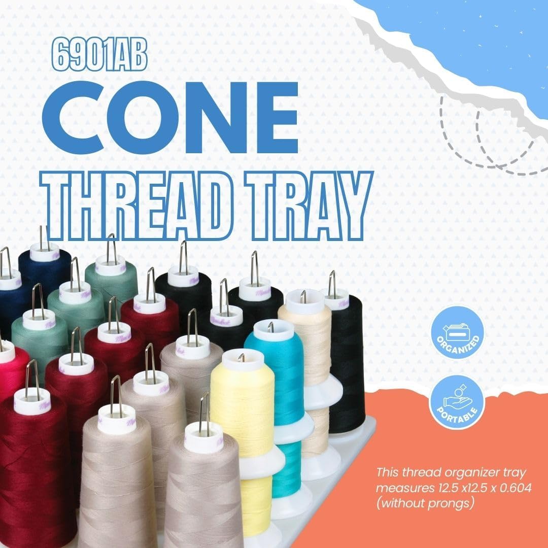 ArtBin 6901AB Cone Thread Tray, Sewing & Embroidery Serger Cone Thread Spool Assortment Organizer, Super Satchel System Accessory, Up To 25 Traditional Spools or Up To 50 Mini Spools, White