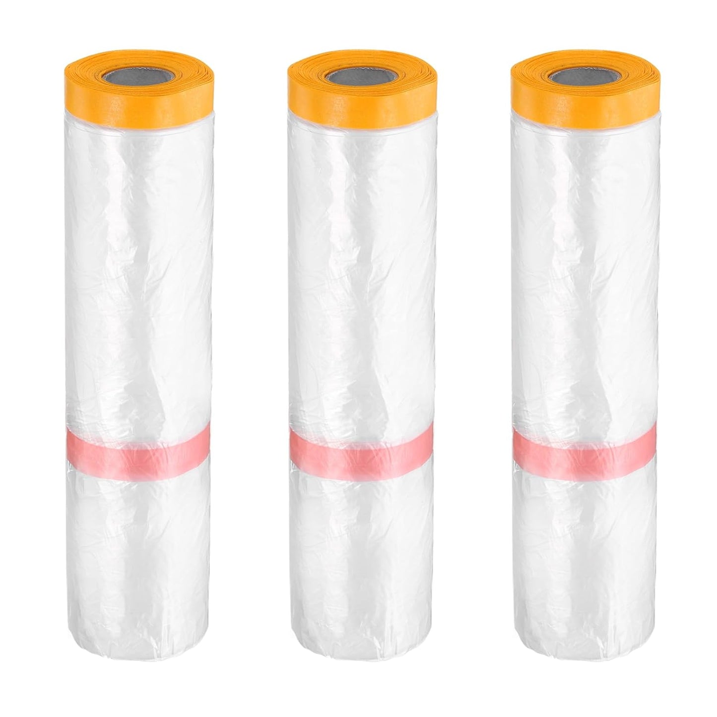 HARFINGTON 3 Rolls Pre-Taped Masking Film 157.5" x65.6ft Double Adhesive Tape and Drape Painters Plastic Drop Cloth Film with Tape Plastic Sheeting for Automotive Painting Covering
