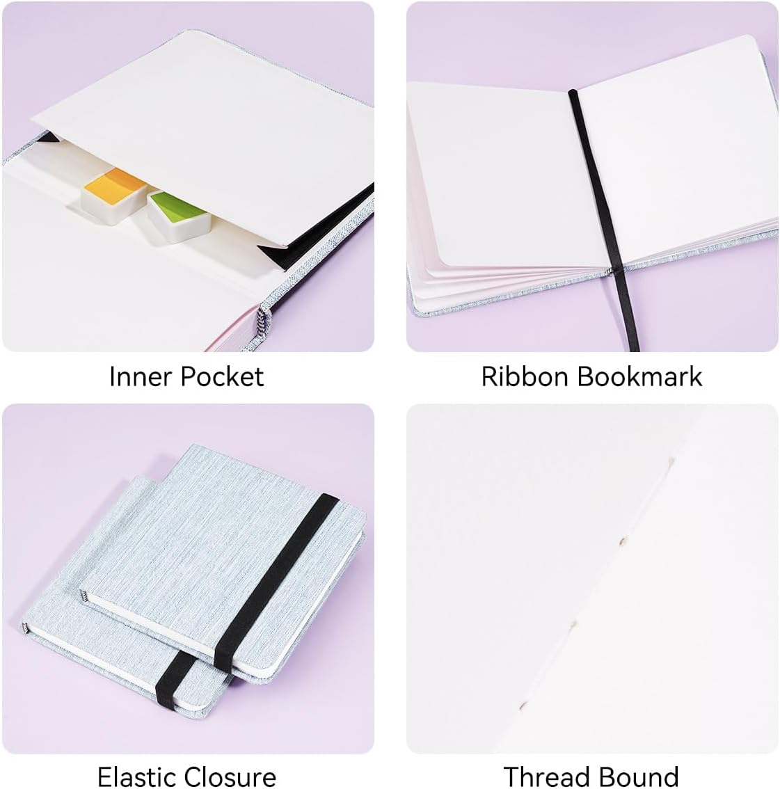 Lightwish Square Watercolor Journal,100% Cotton,300gsm/140lb,Acid-Free,24 Sheets Hot Press Watecolor Paper Sketchbook for Artists Adults Students,4.7 * 4.7 Inches