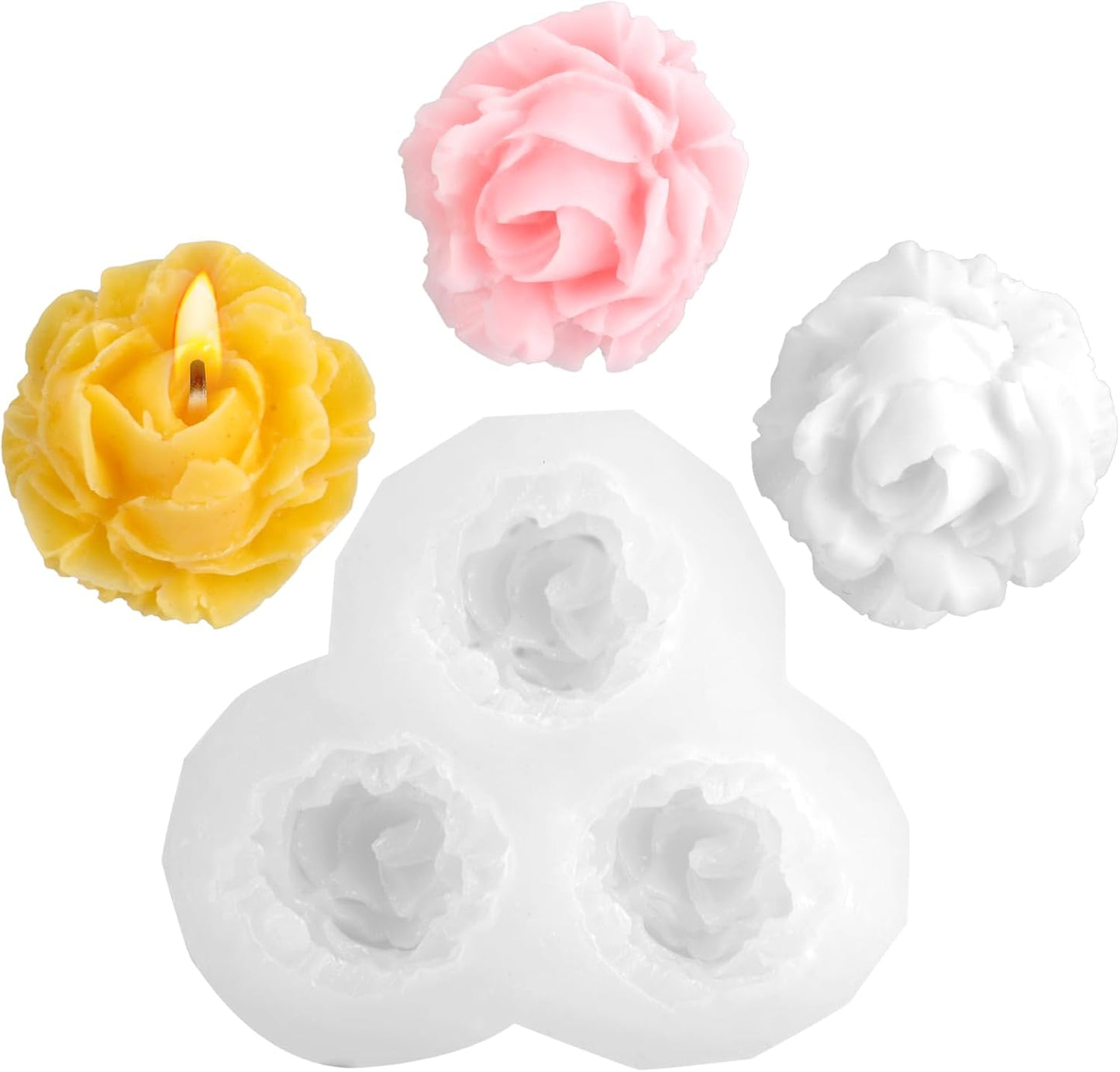 3 Cavity Rose Candle Molds, Silicone Flower Molds for Candles Crafts Casting, 3D Round Candle Making Soap Molds for Epoxy Resin Wax, DIY Handmade Gifts Clay Pop Flower Silicone Mold Home Decoration