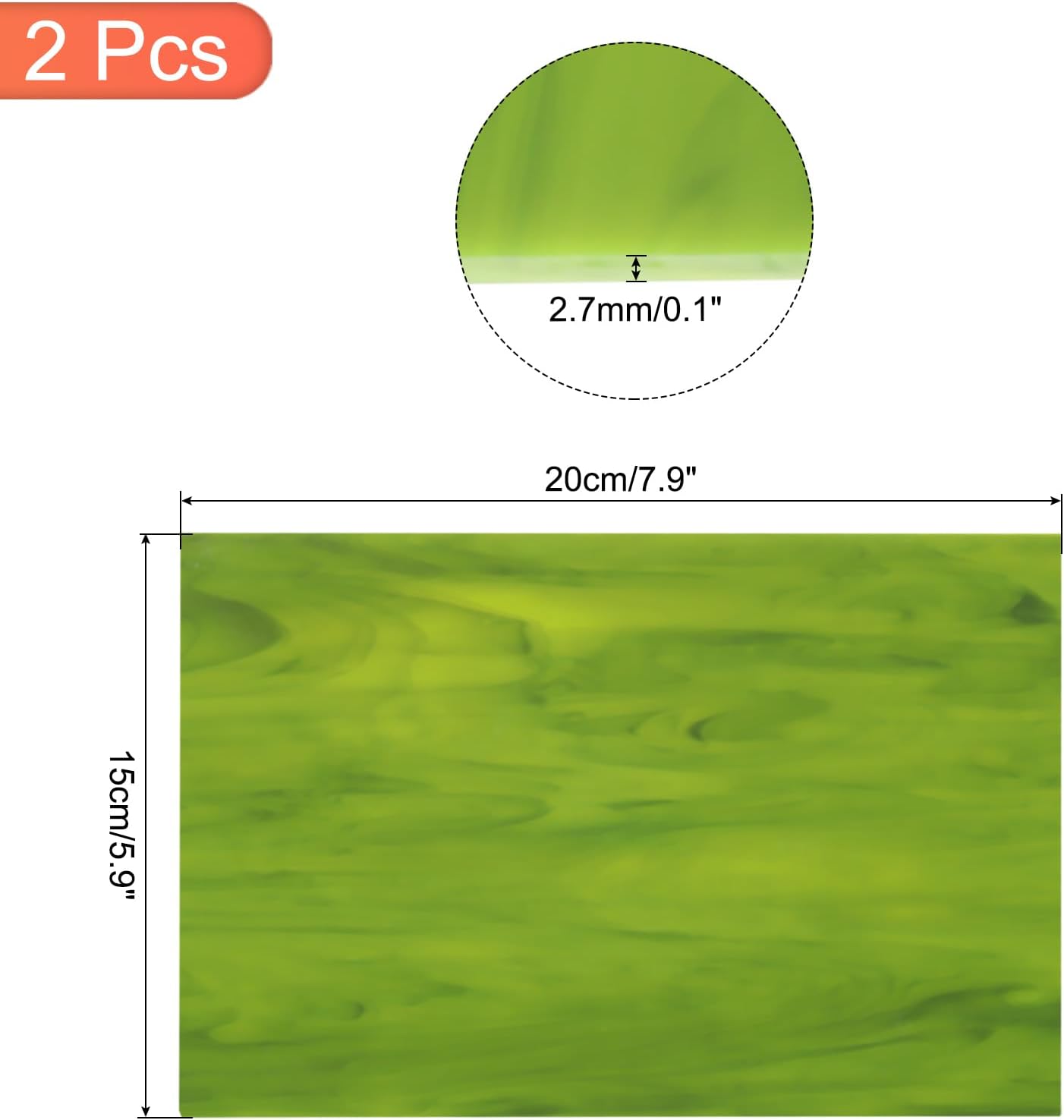 MECCANIXITY 2 Pcs Stained Glass Sheet Mosaic Tile 7.9 Inch x 5.9 Inch Green Stained Glass Sheets for Crafts DIY Art Project