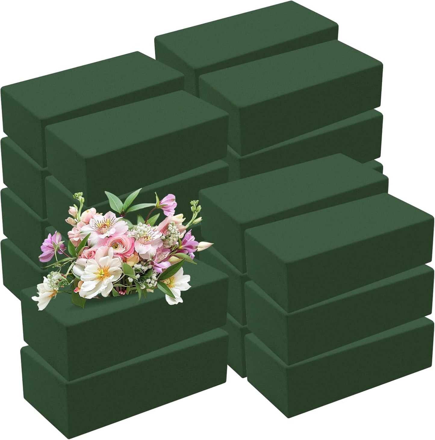 Aktor 24 Pcs Floral Foam Blocks for Fresh & Artificial Flower Arrangement, 8.8” x 4.1” x 2.7” Green Wet Foam for Wedding, Birthdays, Home, Office, and Garden Decorations