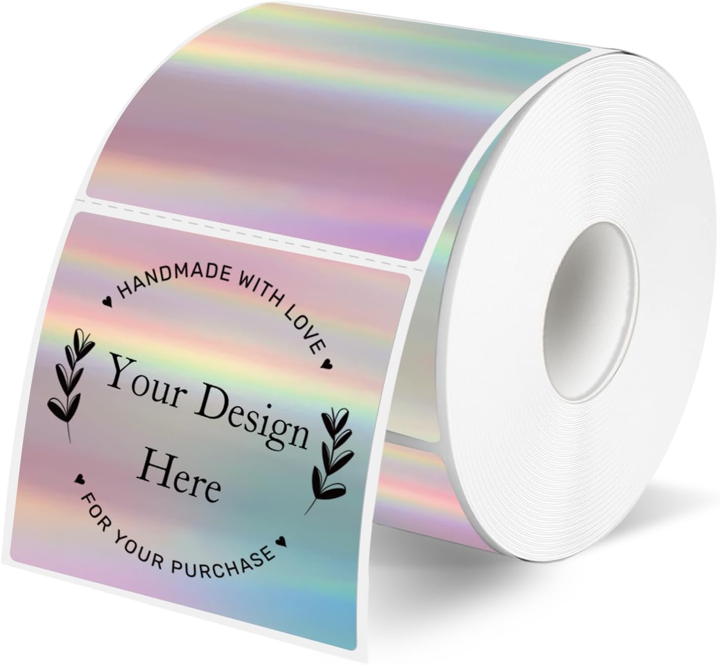 2" x 2" Square Thermal Label Stickers, Holographic Square Direct Thermal Sticker Labels, Perforation Line Design- Holographic Gradient Color