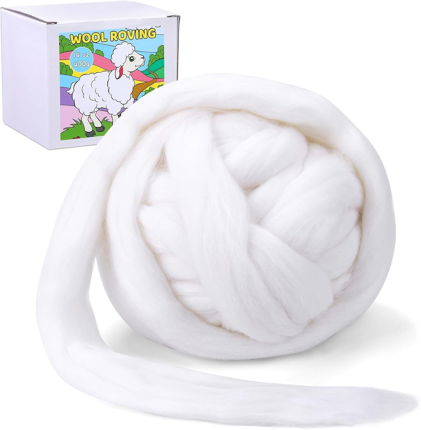 QMNNMA Wool Roving Bulk, 14.1oz Needle Felting Wool, Super Wool Chunky Yarn for Needle Felting, Fiber Roving Woolen Top for Hand Spinning, Felting, Blending, Weaving and DIY Craft (400g)