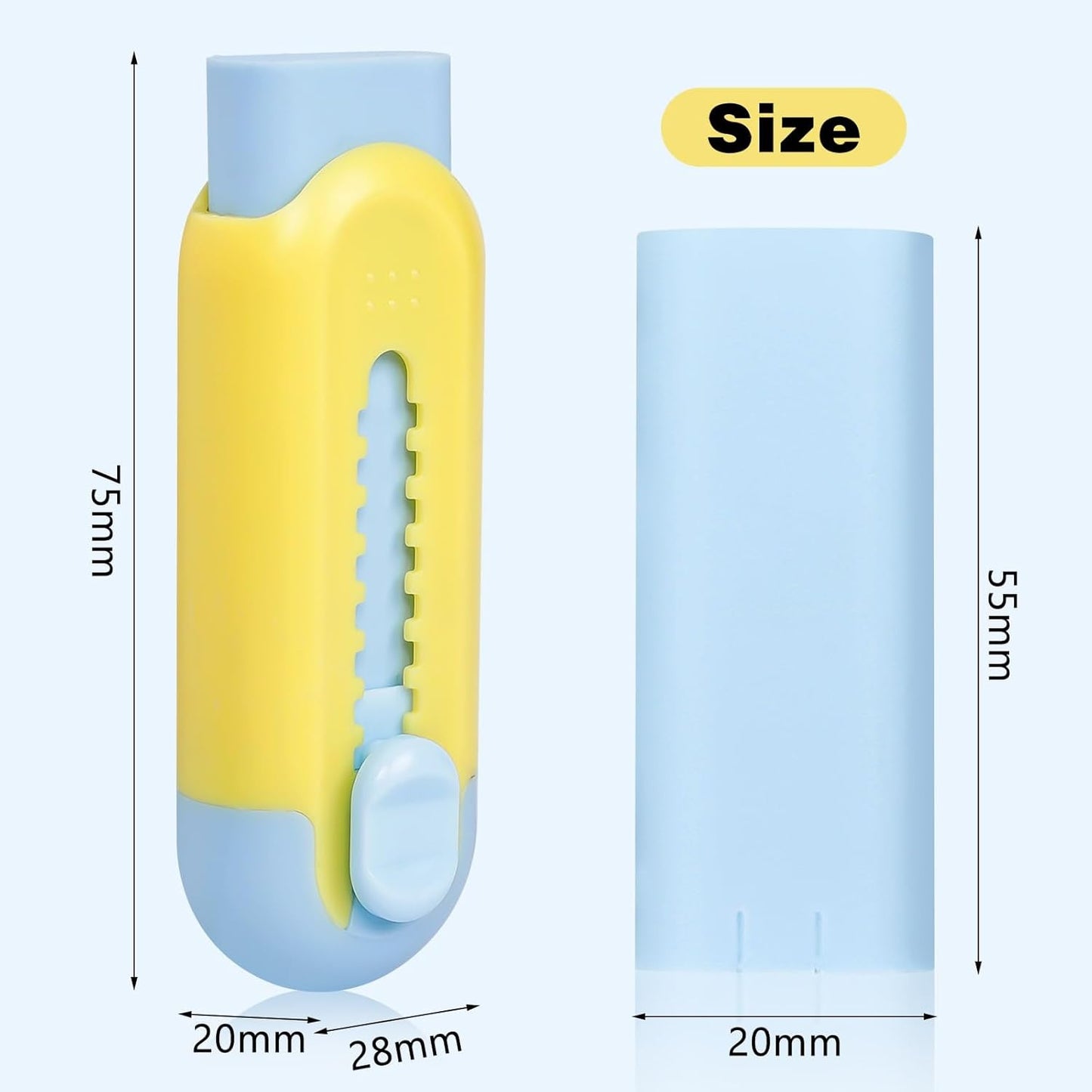 Pencil Erasers, Retractable Erasers for Pencils - Blue Yellow, Pack of 5