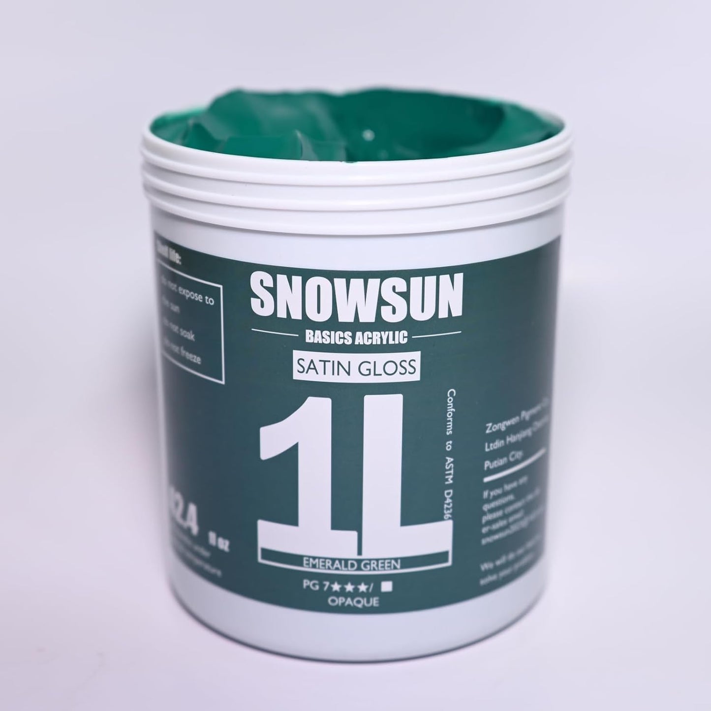 SNOWSUN Emerald Green Acrylic Paints, Large Bulk Heavy Body Acrylic Paint (42.4 oz, 1L) - Non Toxic Gloss Thick Art Paint for Multi-Surface, Ideal for Canvas Wood Ceramic Fabric and Leather, Stone Craft, for Artists & Beginners