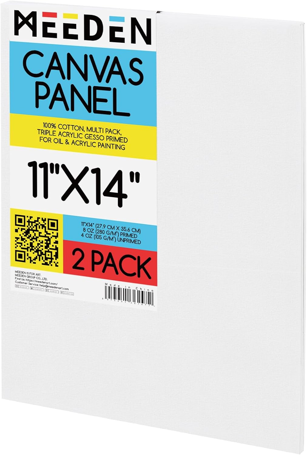 MEEDEN 2-Pack 100% Cotton Canvas Boards for Painting - 11x14'' Blank Canvas Panels for Oil & Acrylic Painting, Ready to Paint Art Supplies for Professional Artists, Students