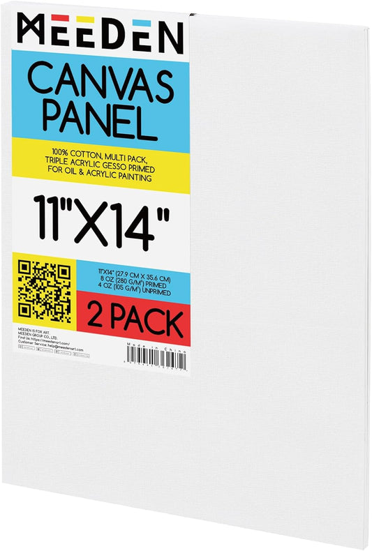 MEEDEN 2-Pack 100% Cotton Canvas Boards for Painting - 11x14'' Blank Canvas Panels for Oil & Acrylic Painting, Ready to Paint Art Supplies for Professional Artists, Students