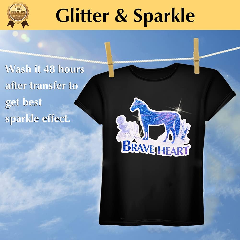 TransOurDream Glitter 2.0 Heat Transfer Paper for Inkjet Printer (20 Sheets, 8.5x11'') Printable Heat Transfer Vinyl for T Shirts Iron on Transfers for Light & Dark Fabrics(TOD-GL2-20)