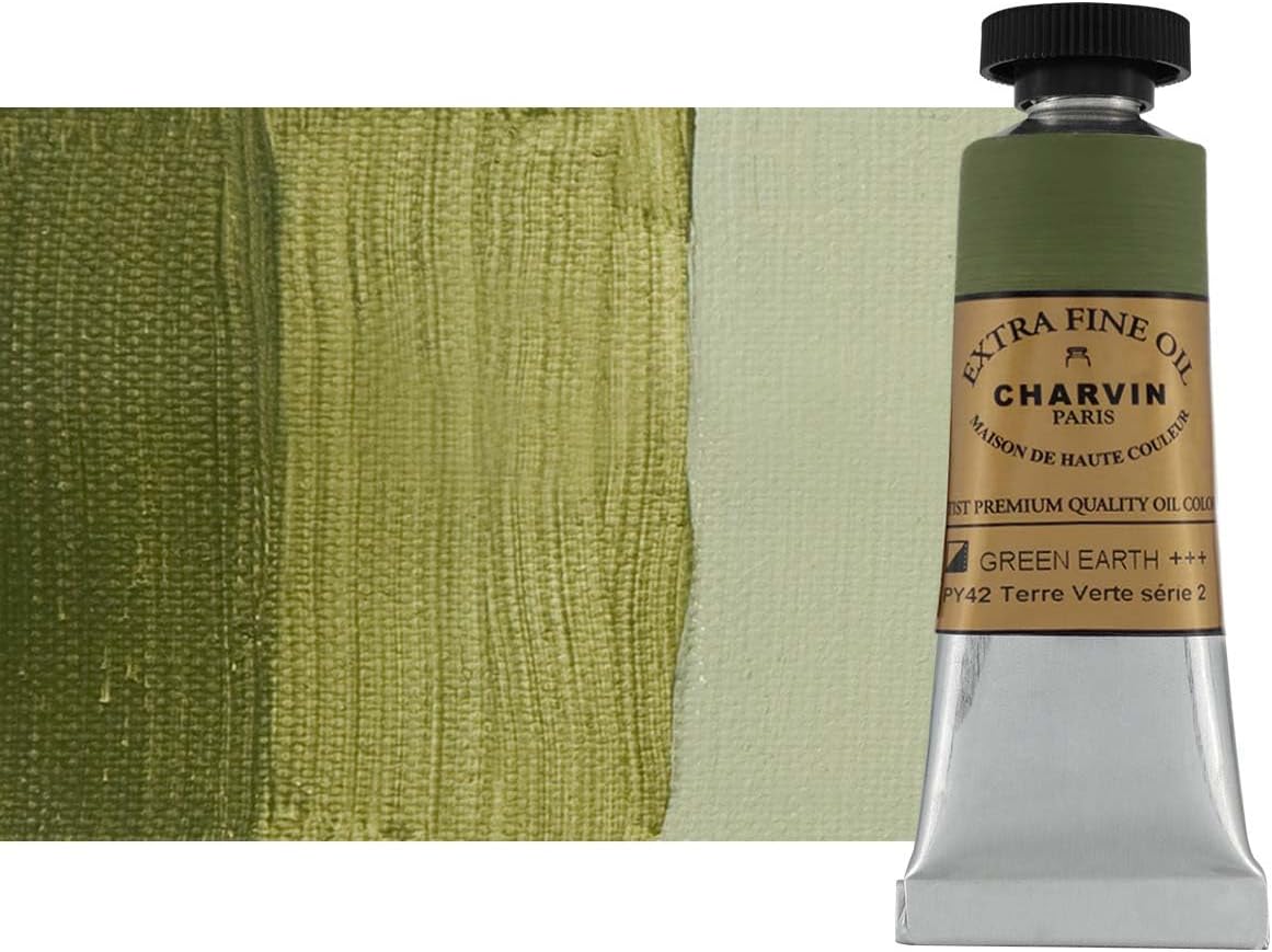 Charvin Extra Fine Oil Paint, Green Earth 20 ml - Triple-Milled, Rich Texture, Poppy Oil-Based, Light-Fast, Handmade, Archival Quality