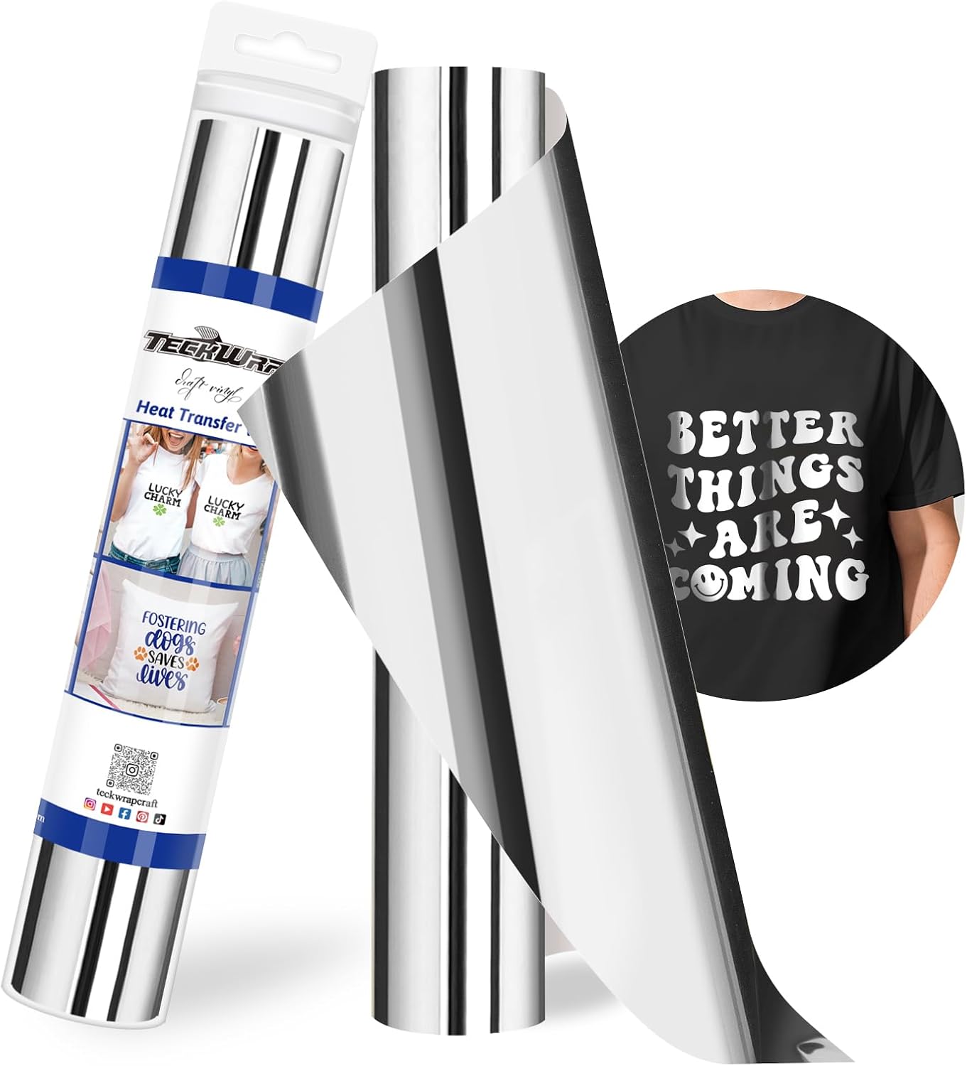 TECKWRAP HTV Heat Transfer Vinyl - 12" x 5ft Silver HTV Iron on Vinyl for t-Shirts Easy to Cut & Weed for All Cutter Machine & Heat Press Machine