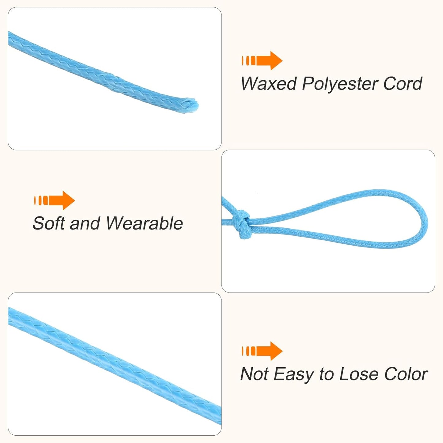 MECCANIXITY Waxed Polyester Cord 0.5mm 175 Yard Sky Blue for Bracelet Making, Jewelry, DIY Crafts