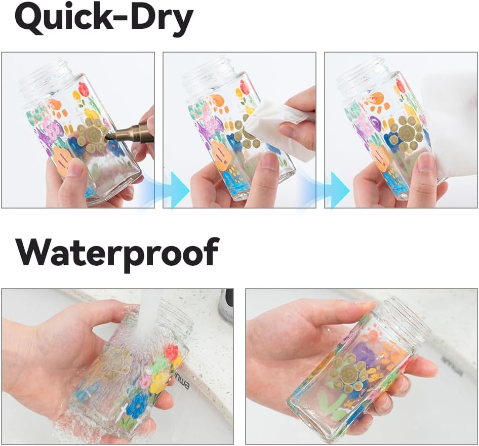 TRANSON 2 Gold Permanent Paint Markers for Fabric Rock Craft Diy Painting Medium Tip Oil Based Waterproof