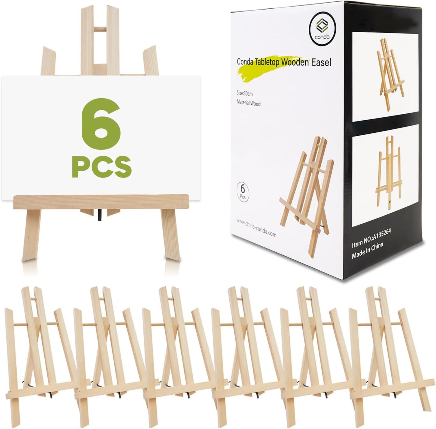 CONDA 6 Pack 11.8" Tabletop Easel, Portable A-Frame Tripod Tabletop Easel Set for Painting Party & Displaying Canvases, Photos, Display Tripod Holder Stand for Students Kids Beginners