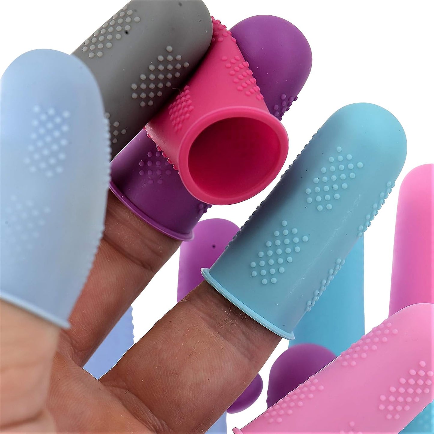 Finger Protectors [Flex Series - 18-Pack] Silicone Non-Stick Finger Covers [All in Size Medium - 3 of Each Color in 6 Colors] for Hot Glue | Sewing | Wax | Rosin | Resin | Honey | Adhesives