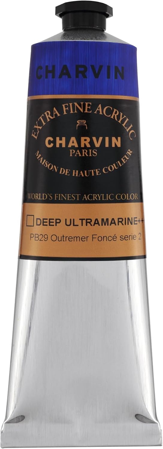 Charvin Extra Fine Professional Acrylic Paint - Ultramarine Blue Deep, 150ml Tube, Triple-Milled, Lightfast Pigments, Open Stock Artist Acrylic Paints in Nature-Inspired Hues