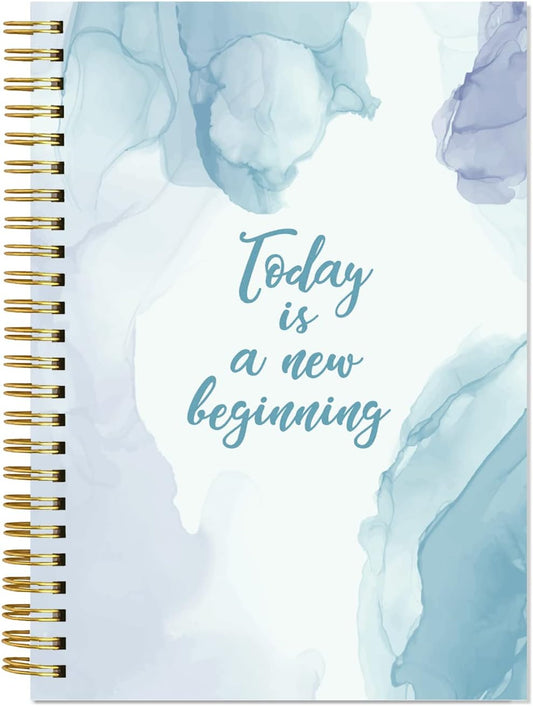 A5 Blank Notebook - 70 Sheets/140 Pages Blank Paper Notebook, 100 GSM Thick White Paper, 5.8" x 8.3" Spiral Blank Journal, Blue Watercolor