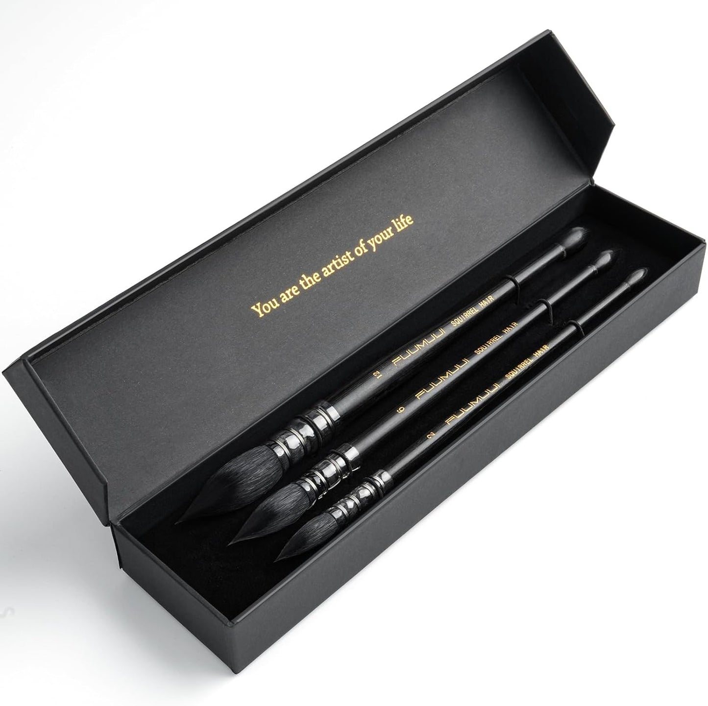 3PCS Squirrel Hair Watercolor Brushes, Fuumuui Professional Mop Round Quill Detail Fine Tip Watercolor Paint Brush Set for Water Color Gouache Ink Painting - Sizes #2, 6, 12