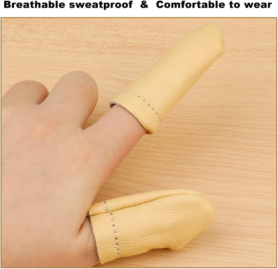 2 Pairs Leather Finger Protector Needle Felting Knitting Finger Thimble Guards Tools for Hand Craft Sewing Needlework Handmaking(Random Color)