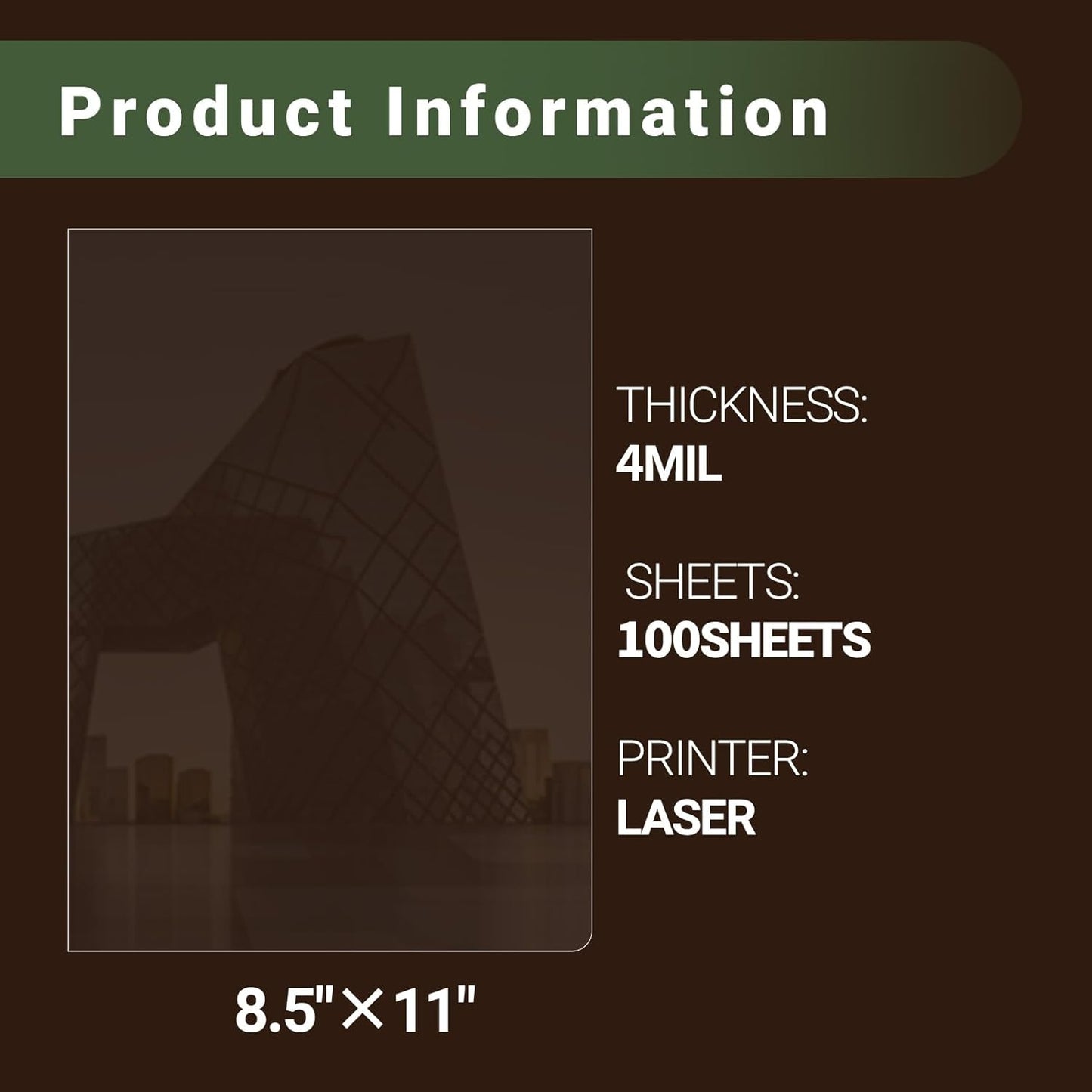 Laser Transparency Film,100 Sheets Overhead Projector Film for Laser Jet Printer,Letter Size 8.5x11"Color Transparent Paper for OHP Copier Photo Transparent Film,Office and School Supplies