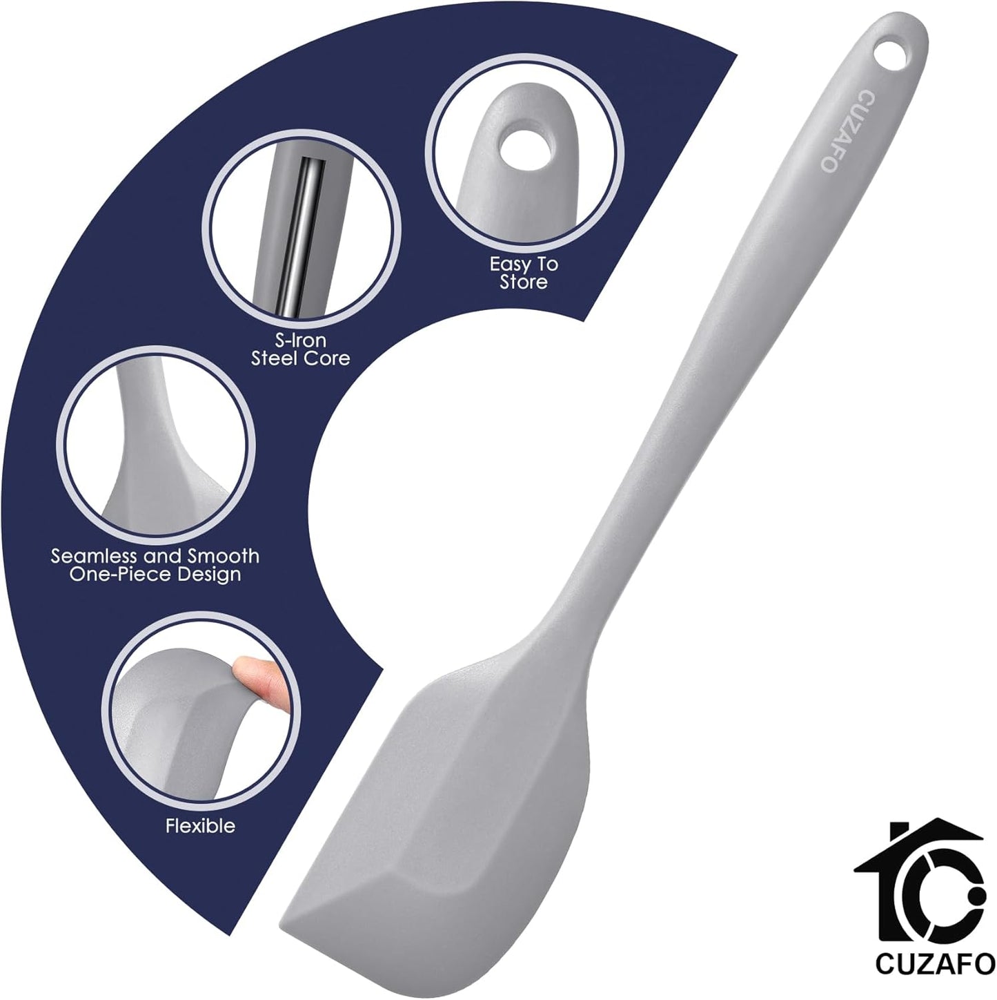 Heat Resistant 600℉ Silicone Spatula, Turner Mixing Spatulas set BPA Free Dishwasher Safe for Nonstick Cookware, Grey