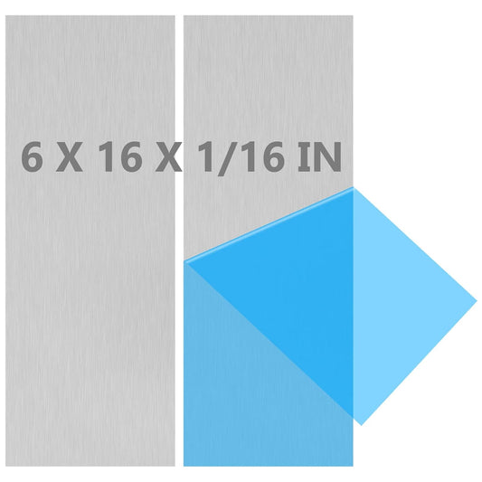 2Pack 6061 T651 Aluminum Sheet Metal 6 x 16 x 1/16 (0.06”) Inch Plain Thin Aluminum Plate Covered with Protective Film, Heat Treatable Rectangle 1.5mm Aluminum Metal Plate for Industrial, Crafting
