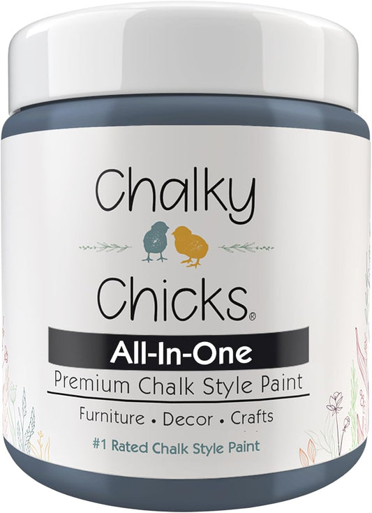 Chalky Chicks All-in-One Chalk Paint for Furniture or Cabinet - 8 Fl Oz - Matte Finish Blue Steel (Blue Gray) for Metal, Wood Furniture Paint - No Sanding All-in-One for Home Decor & Crafts, USA Made