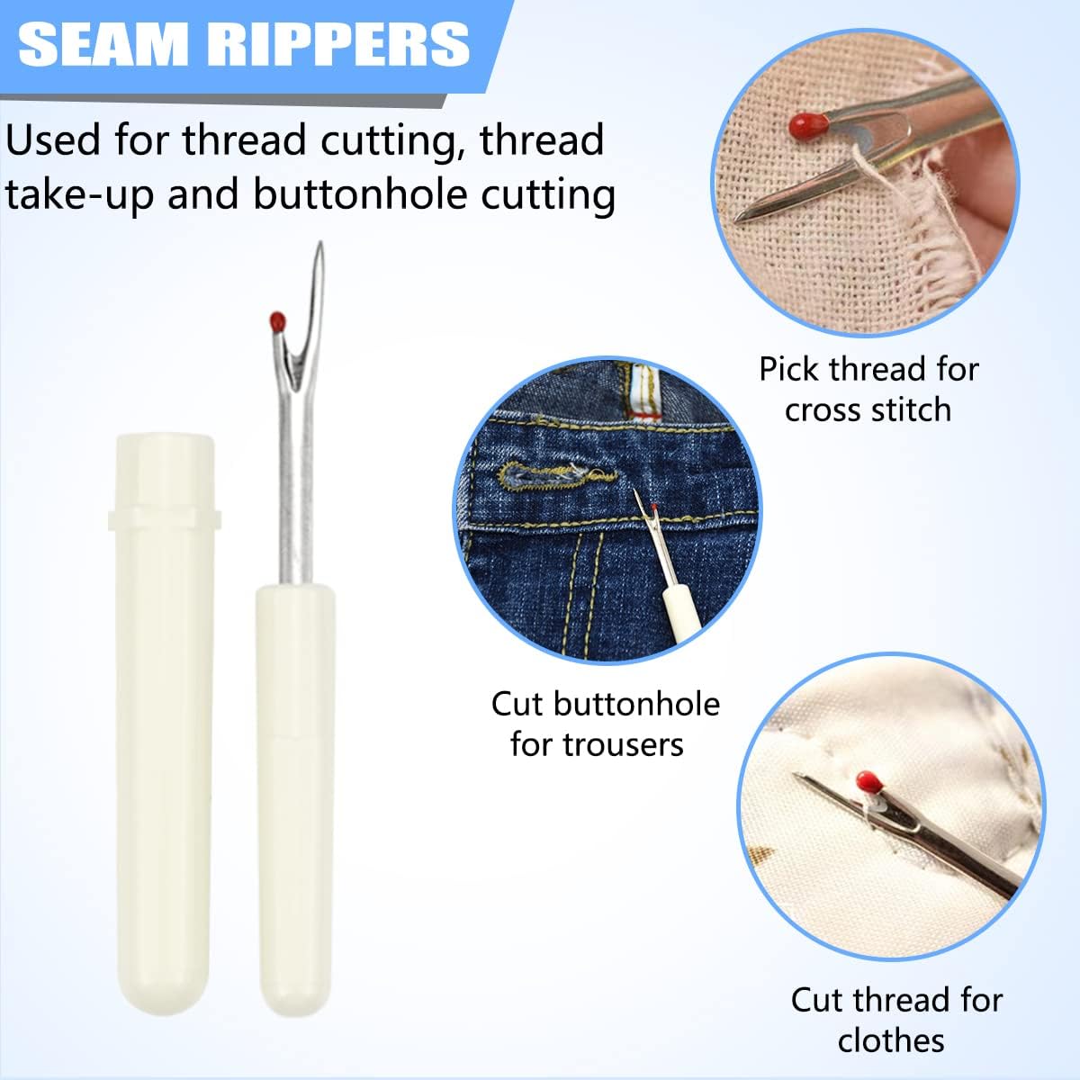 Lechchy Needle Threader for Hand Sewing & Sewing Machine - 10 Simple Needle Threaders for Embroidery Floss + 2 Seam Rippers + 2 Drawstring Threaders + 5 Needles