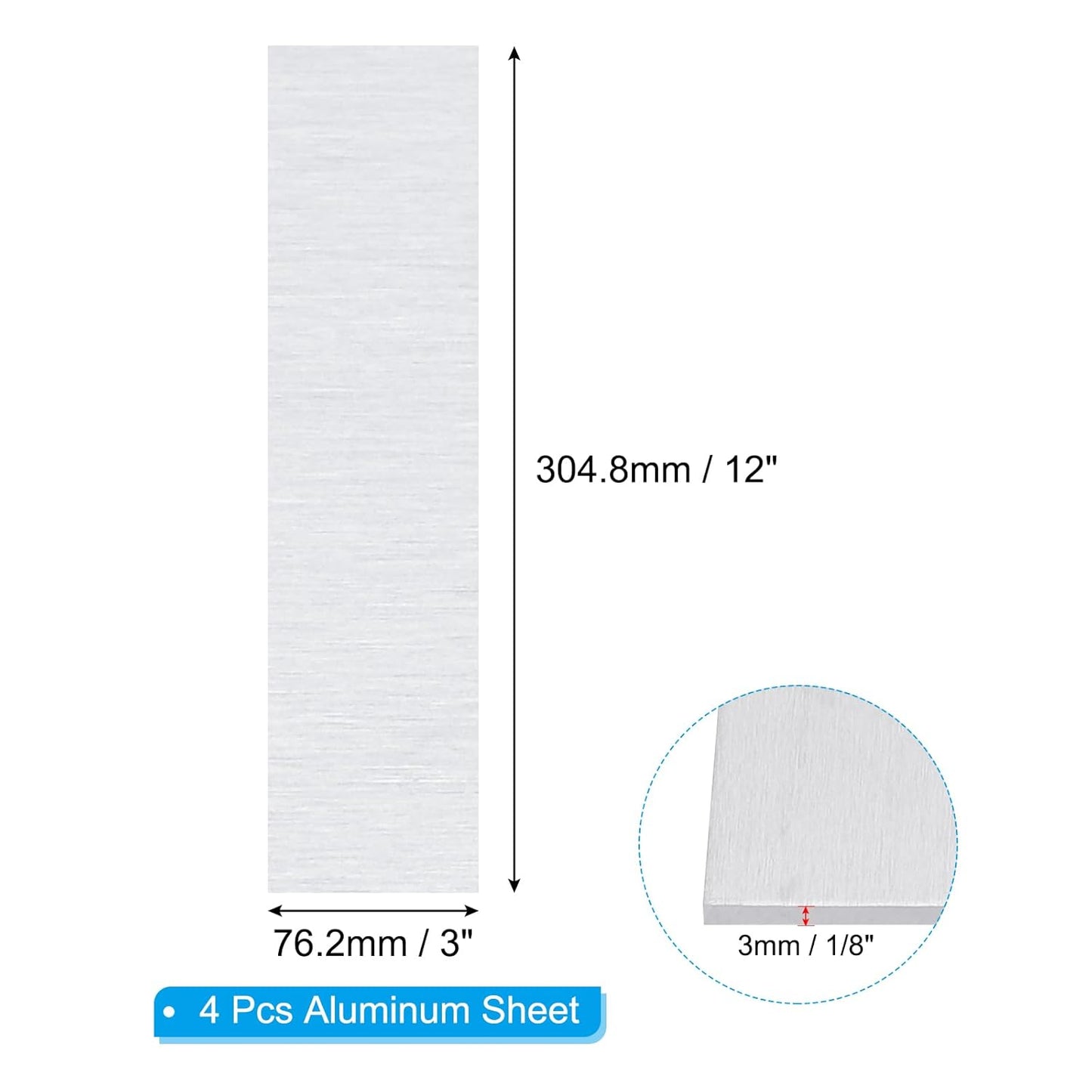 PATIKIL 6061 T651 Aluminum Sheet Metal 12 x 3 x 1/8(0.125") Inch 4Pcs Flat Plain Aluminum Plate Covered Stock with Protective Film, Heat Rectangle 3MM for Lndustry Crafting