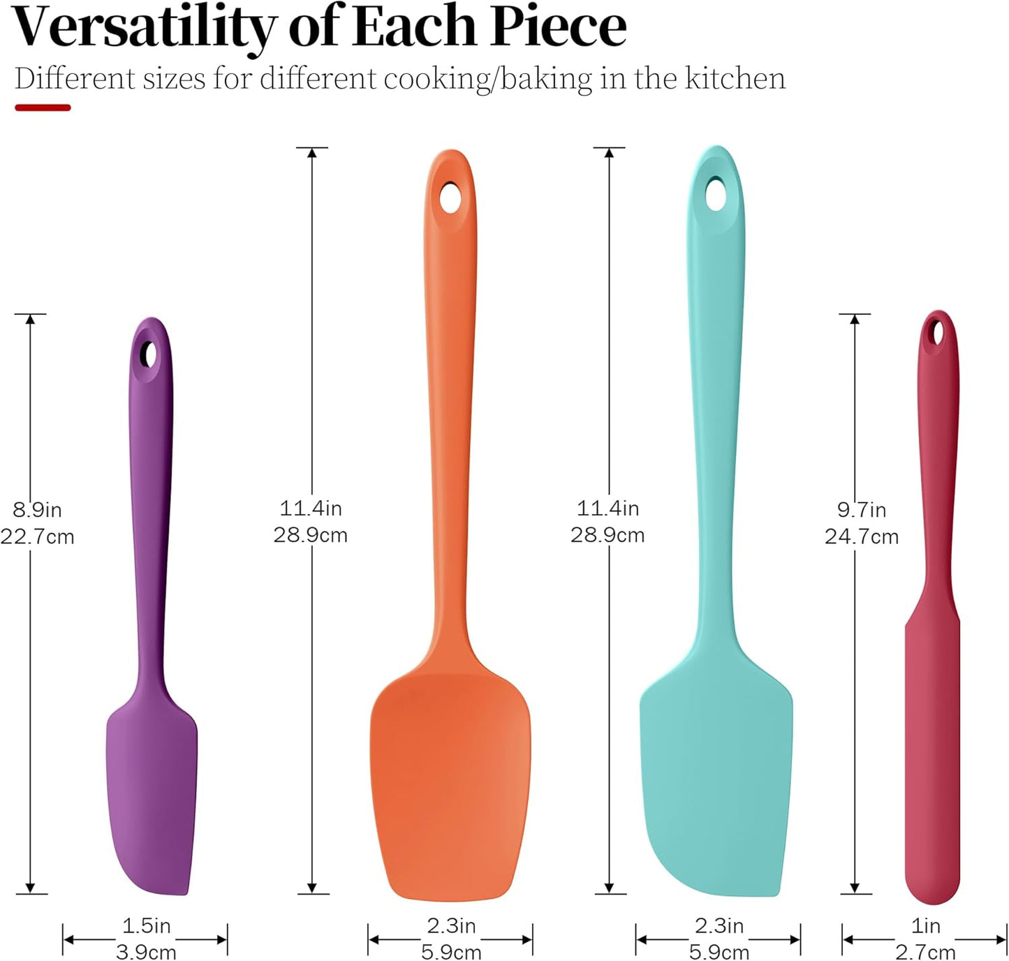 Heat Resistant Silicone Spatula Set of 4, Luxiwise 600ºF High Temp Baking Scraper Cooking Utensils Non-Stick BPA-Free for Seamless Mixing, Folding, Scraping with Rubber Kitchen Essentials (Multi-4)