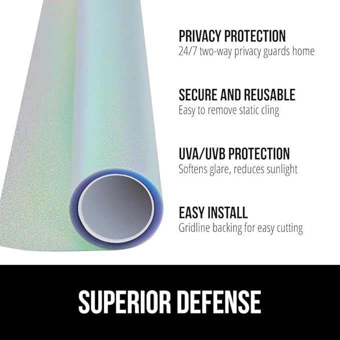 GORILLA GUARD Two Way Sun Blocking Window Privacy Film, 29.5" x 78.7", Strong Static Clings to Glass Windows, Peel and Stick, Removable No Residue Stickers, Decorative Bathroom Door Coverings, Rainbow