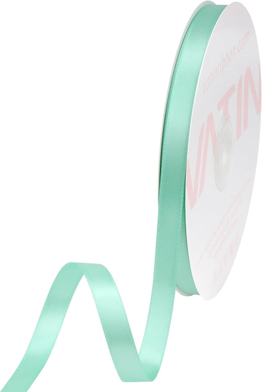 VATIN Double Face Aqua Satin Ribbon 3/8" Continuous 50 Yards,Blue Polyester Fabric Ribbon use for Bows Bouquet, Gift Wrapping, Floral Arrangement Wedding Decoration