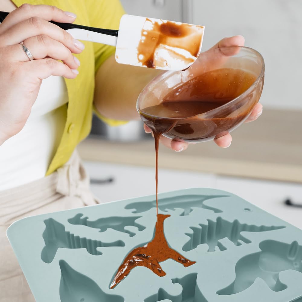 2 Pack 3D Ancient Dinosaur Silicone Molds 8 Cavity Dinosaur Themed Baking Mould Tray DIY Baking Tool for Chocolate Cake Dessert Candy Mousse Pastry Handmade Soap Cupcake Topper