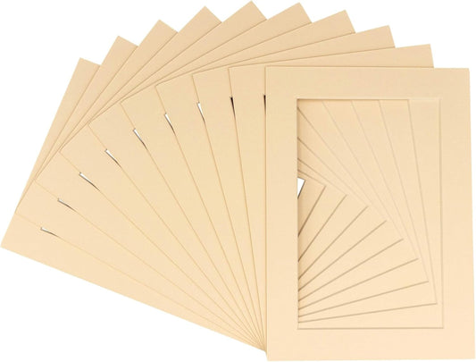 Pack of 25 Acid Free 8x10 Mats Bevel Cut for 6x8 Photos - Beige Precut Matboards For Pictures, Photos, Framing - 4-ply Thickness