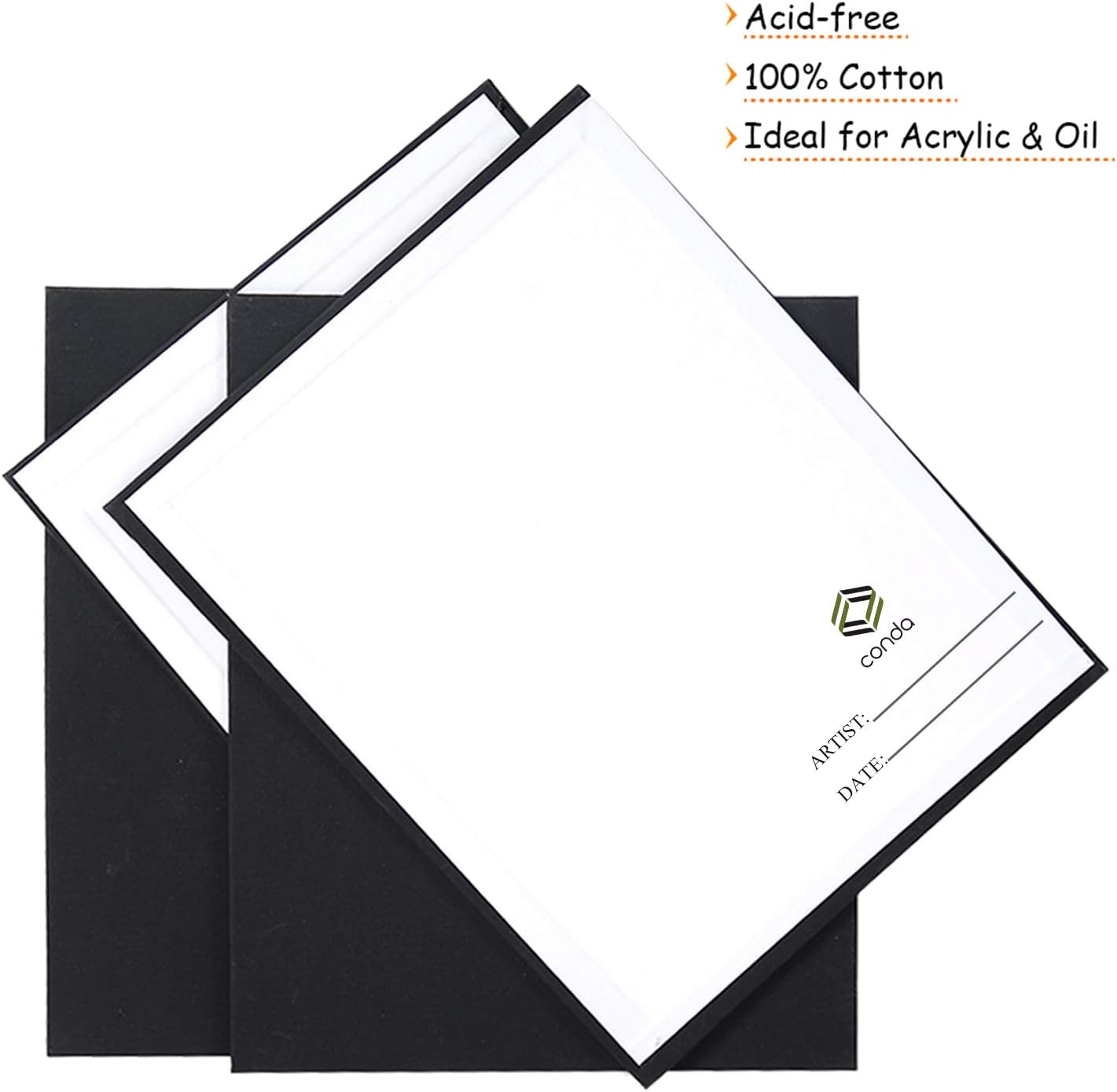 CONDA Black Canvas Panels 5x7 inch, Pack of 14, 100% Cotton Acid-Free, 8 oz Gesso-Primed, Art Boards for Oil & Acrylic Painting