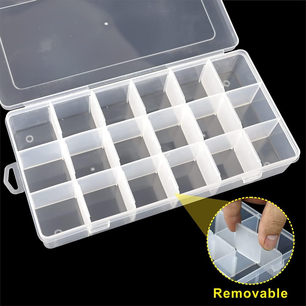 5 Pack 18 Compartment Organizer Box with Parkical Adjustable Dividers, 18 Grids Plastic Storage Container for Jewelry, Craft DIY, Bead Organizer, Sewing, Dip Powder, Hair Accessories