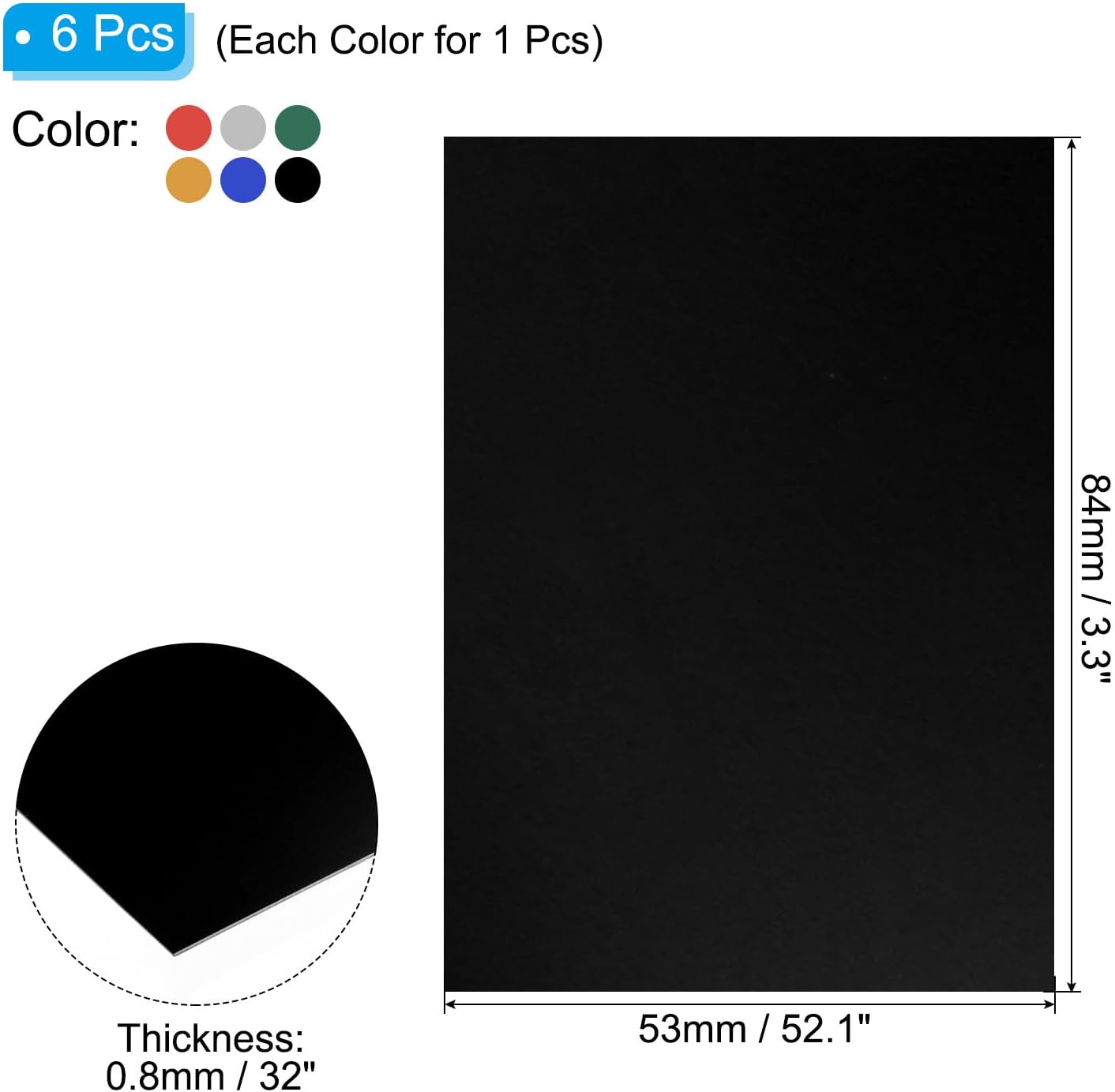 PATIKIL 3.3x2.1x1/32inch Anodized Aluminum Sheet Set, 6Pcs Metal Rectangle Aluminum Plate 0.8mm Thick Engraving Blanks for Laser Engraving DIY Decorative Crafting Home Decoration, Colored