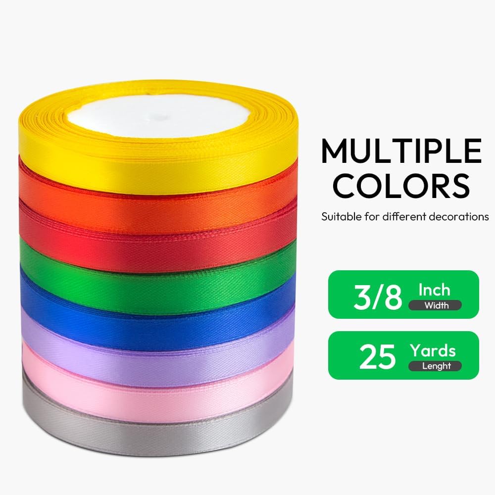 3/8 Inches x 25 Yards Champagne Gold Satin Ribbon Solid Fabric Ribbons for Crafts, Wedding Decor, DIY Hair Accessories, Sewing, Gift Package Wrapping, Valentine's Day Bouquet and More