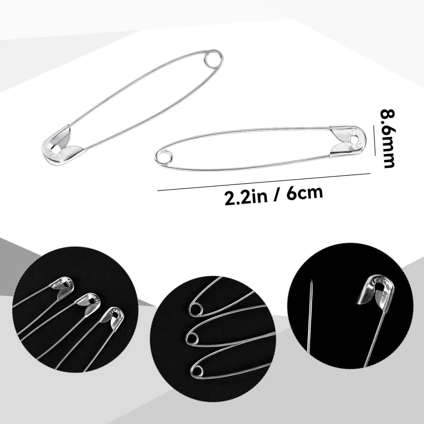 100 Pack Silver Safety Pins Assorted, Galvanized Steel Bulk Safety Pins for Sewing, Clothes, Arts & Craft (2.1 Inch / 54 mm)