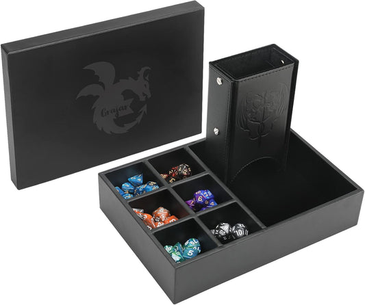 DND Dice Tray and Dice Tower with Storage, 3 in 1 Dice Rolling Tray with Lid, Portable Dice Box Storage, DND dice Holder for Dungeons and Dragons D&D RPG MTG Table Games (Black)