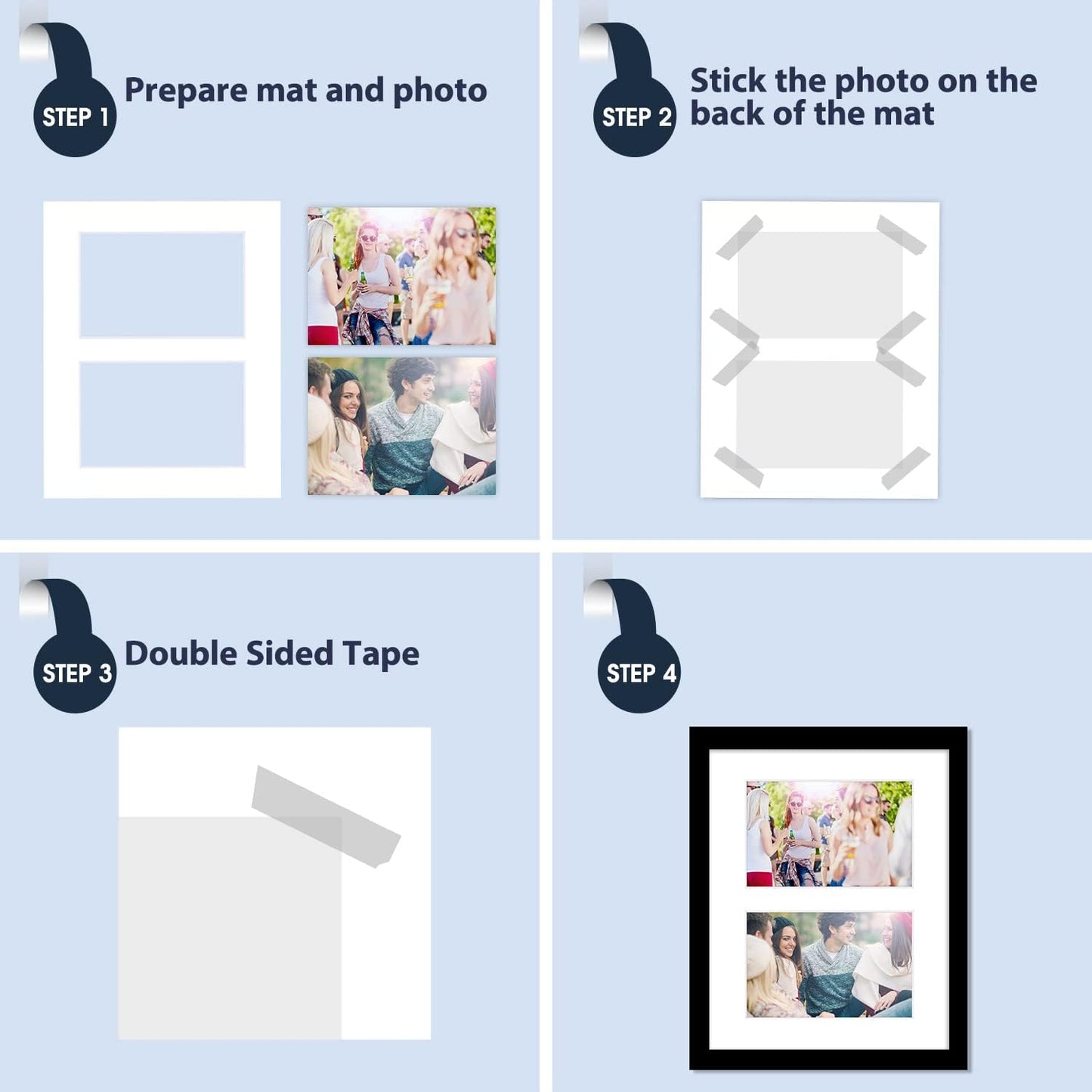 Mat Board Center, Pack of 5, Photo Picture Mats - Acid Free, 4-ply Thickness, White Core - for Pictures, Photos, Framing (8x10 for 2-4x6 White)