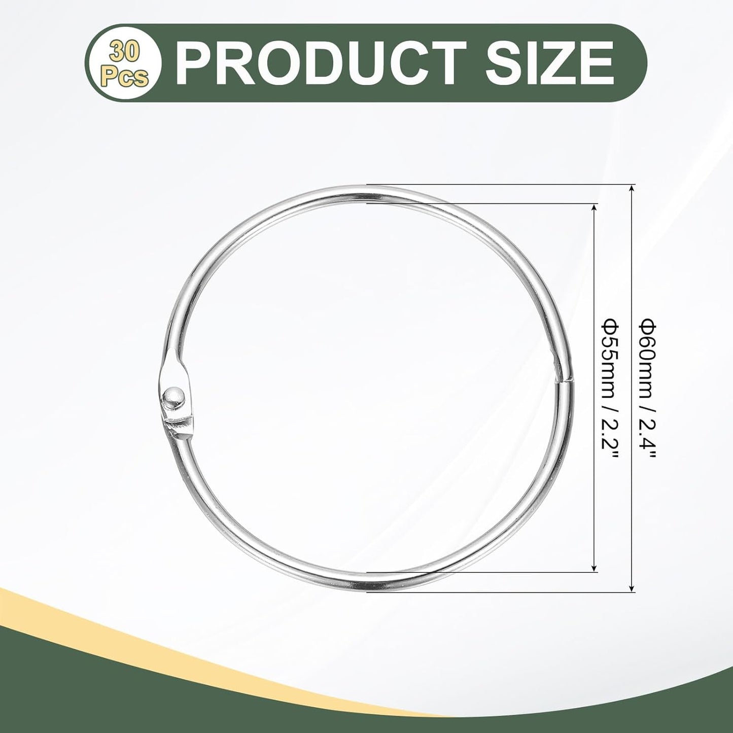 PATIKIL 2.2" x 2.4" Loose Leaf Binder Rings, 30 Pcs Metal Book Rings Nickel Keychain Ring for Paper Index Cards Flash Card Notebook Rings Office Home Book Binder, Silver Tone