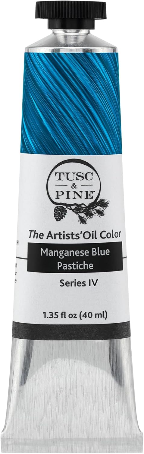 Tusc & Pine Artist Oil Paint - Manganese Blue Pastiche, 40 ml, Non-Yellowing, Rich & Creamy Consistency, Maximum Pigment Load, Small Batch Milled Oil Paints Made in the USA for Professional Artists
