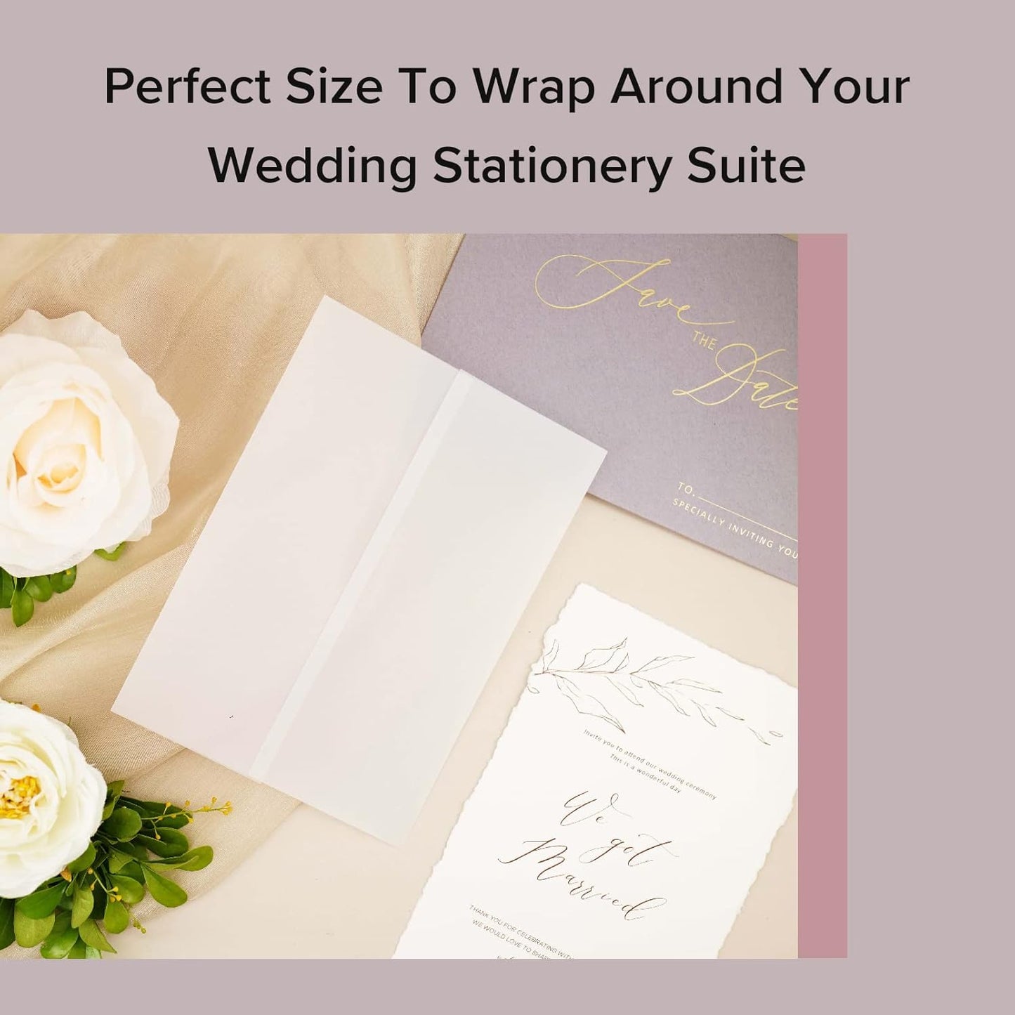 Puremigo 60 Pack Luxury Pre-Folded Vellum Jackets for 5x7 Invitations - Vellum Paper 5x7 Jackets - 115GSM Wedding Invitations Wraps - Transparent