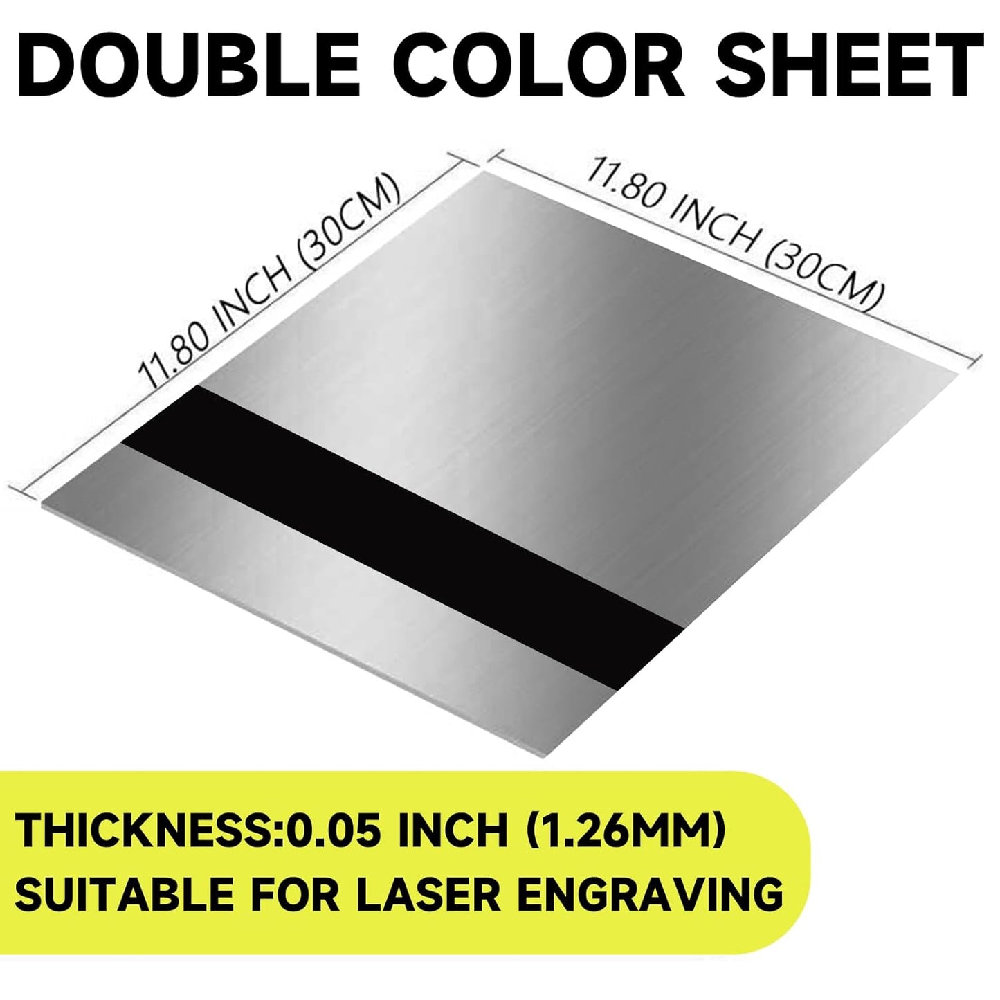 5PCS Laser Engraving Double Color ABS Plastic Sheet,Two-Tone Laserable Engraving Plastic Sheets for Name Badge,Office Label,Laser Artistic Product,Size 11.73" x 11.73",Brushed Silver/Black