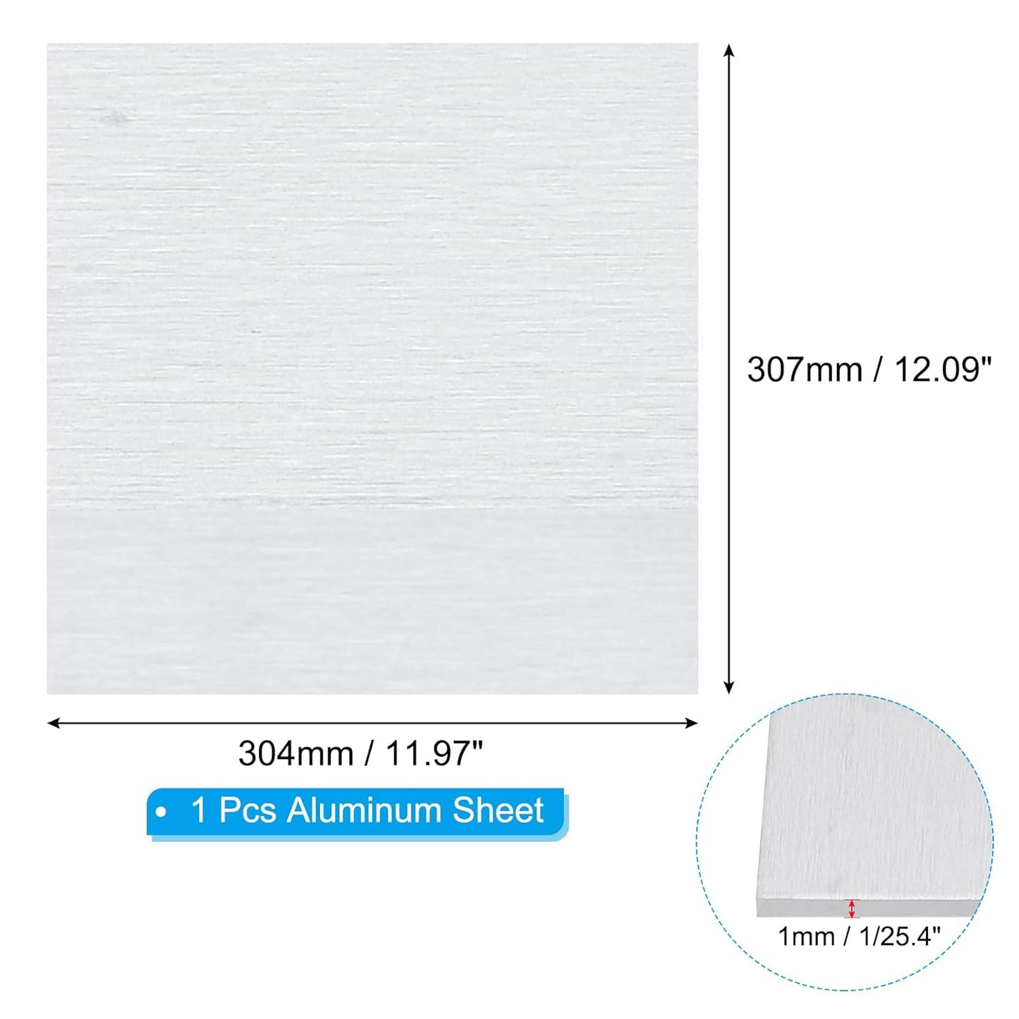 PATIKIL 6061 T651 Aluminum Sheet Metal 12.09 x 11.97 x 1/25.4(0.04") Inch 1Pcs Flat Plain Aluminum Plate Covered Stock with Protective Film, Heat Rectangle 1MM for Lndustry Crafting