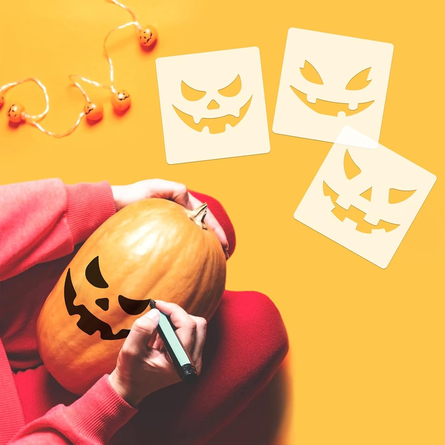 36 Pieces Halloween Drawing Stencils, 6 Inch Plastic Reusable Pumpkin Faces Painting Stencil for DIY Pumpkin Carving, Wood, Walls Art and Halloween Decoration